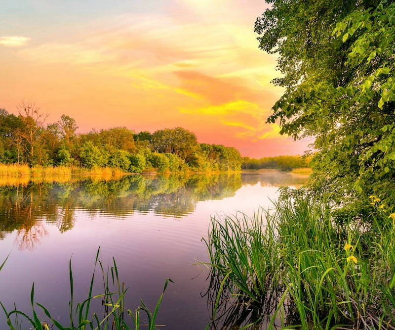 Peaceful lake at sunset